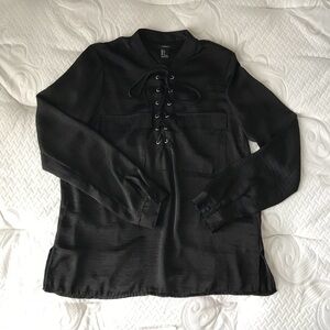 Black Lace Up Long Sleeve Shirt